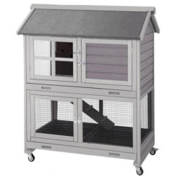 Clapier en sapin sur roues - 2 niveaux - L98xH112,5cm - Cotland