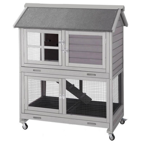 Clapier en sapin sur roues - 2 niveaux - L98xH112,5cm - Cotland