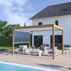 Pergola en alu aspect bois - lames blanches - store - 3x4m Ombrea
