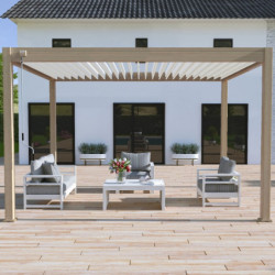 Pergola en alu aspect bois - lames blanches - store - 3x4m Ombrea