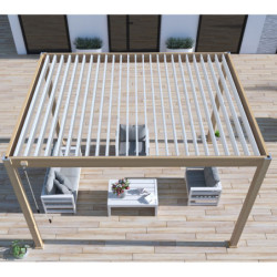Pergola en alu aspect bois - lames blanches - store - 3x4m Ombrea
