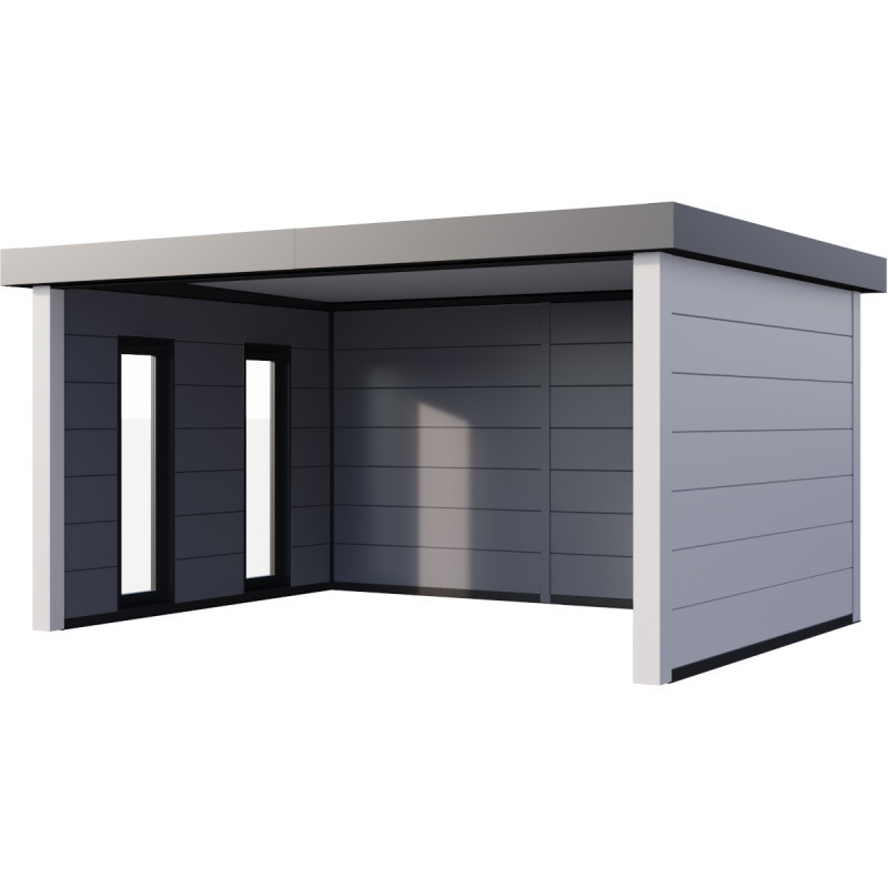 Abri 17,1m² Singolo 4836 Telluria en acier gris blanc+2 fenêtres