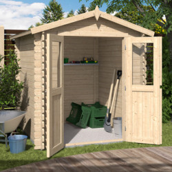 Abri de jardin deux pans en bois massif 2,45m² madriers 28mm Eden