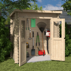 Abri de jardin monopente en bois massif 1,95m² madriers 28mm Eden