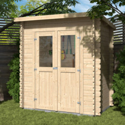 Abri de jardin monopente en bois massif 1,95m² madriers 28mm Eden