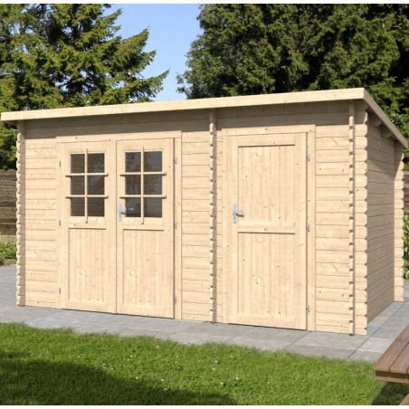 Abri de jardin 10,48m² en madriers de 28mm toit monopente - Eden