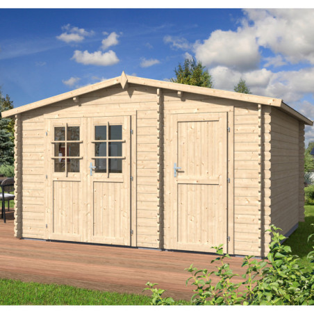 Abri de jardin 12,6m² en madriers de 28mm toit double pente - Eden