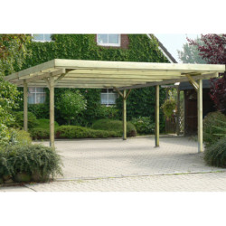 Carport 2 voitures en bois traité 25m² avec toit en PVC - Eden