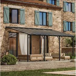 Pergola - Harmonie en aluminium , adossée gris anthracite - PERGOFRANCE