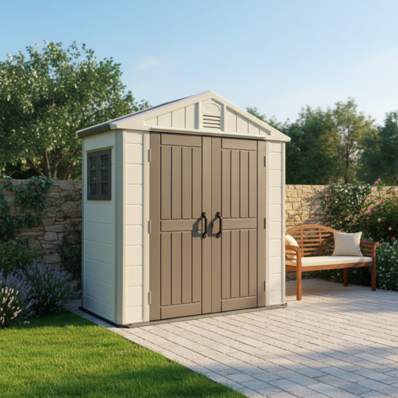 Abri de jardin en polypropylène beige 2,75m² - plancher inclus - Jôbu