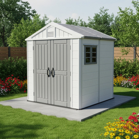 Abri de jardin HDPE beige 4,97m² avec plancher - Jôbu