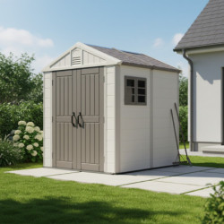 Abri de jardin HDPE beige 4,97m² avec plancher - Jôbu