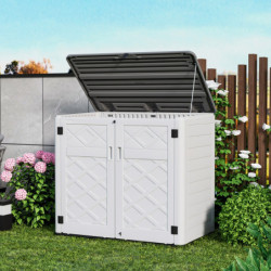 Coffre de Jardin SunLife HDPE Beige 119cm - Rangement 2 Poubelles Jôbu