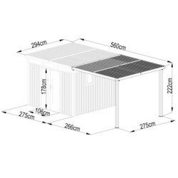 Appentis 275x294cm pour abri Kosto en acier galvanisé X-METAL