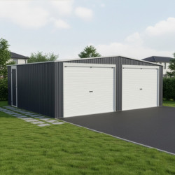 Garage double avec portes enroulables en acier galvanisé blanc et gris - X-METAL