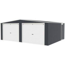 Garage double avec portes enroulables en acier galvanisé blanc et gris - X-METAL