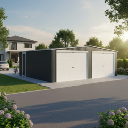 Garage double avec portes enroulables en acier galvanisé blanc et gris - X-METAL