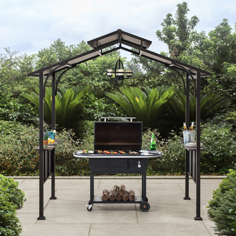 Tonnelle pour BBQ Aspe 244x152cm en acier thermolaqué noir Sunjoy