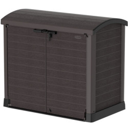Armoire de jardin 1200L en résine marron avec couvercle arrondi DURAMAX