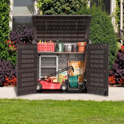Armoire de jardin 1200L en résine marron avec couvercle arrondi DURAMAX