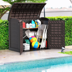 Armoire de jardin 1200L en résine marron avec couvercle arrondi DURAMAX