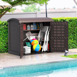 Armoire de jardin 1200L en résine marron avec couvercle arrondi DURAMAX