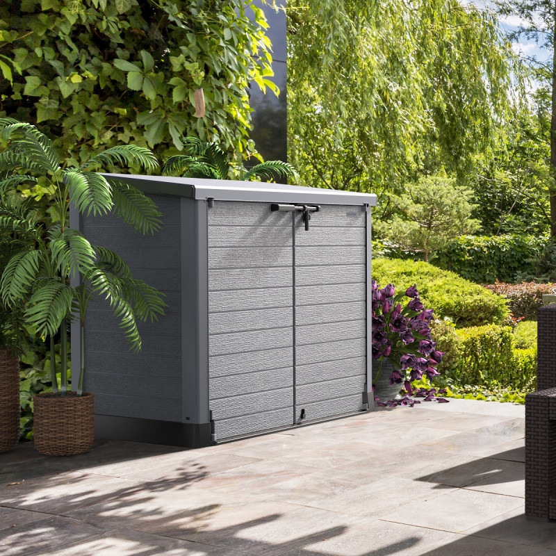 Armoire de jardin 1200L en résine gris avec couvercle plat DURAMAX