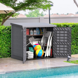 Armoire de jardin 1200L en résine gris avec couvercle plat DURAMAX