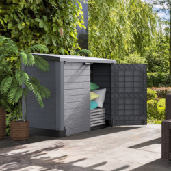Armoire de jardin 1200L en résine gris avec couvercle plat DURAMAX