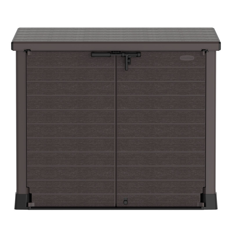 Armoire de jardin 1200L en résine marron avec couvercle plat DURAMAX