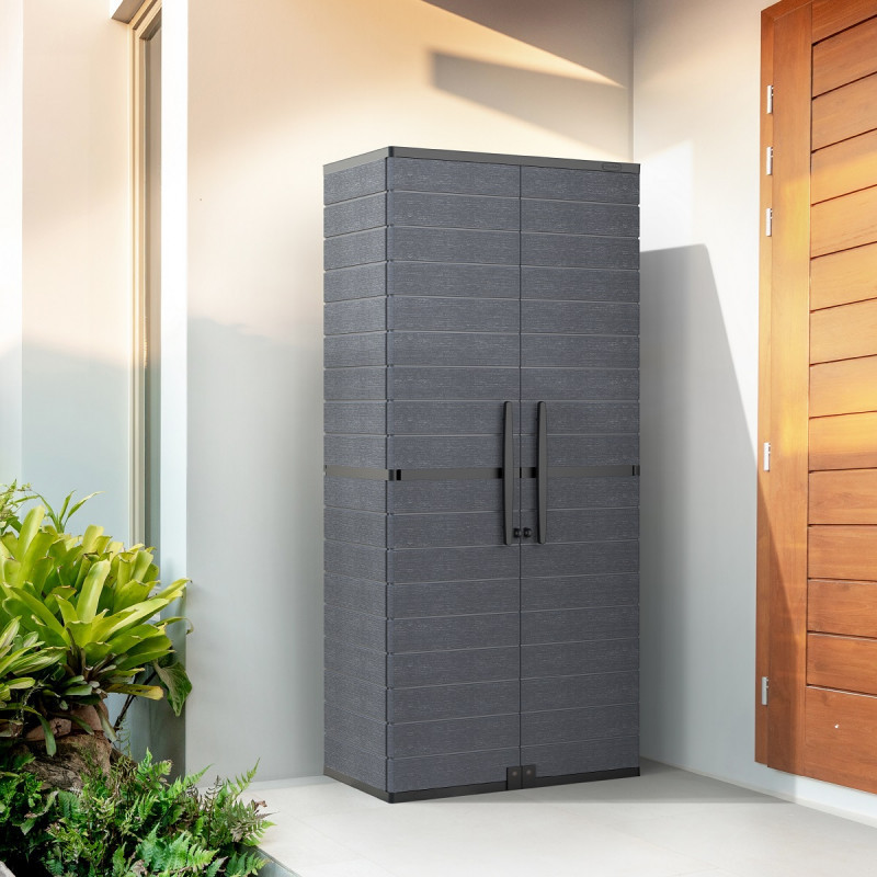 Armoire de jardin - H.178cm - en résine gris - 4 étagères - DURAMAX