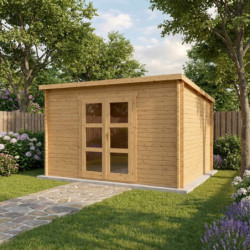 Abri de jardin Penty - madriers 28mm - traité - 12m² - Gardy Shelter