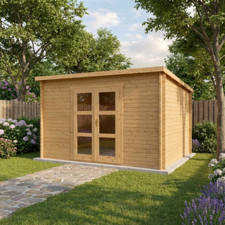 Abri de jardin Penty - madriers 28mm - traité - 12m² - Gardy Shelter
