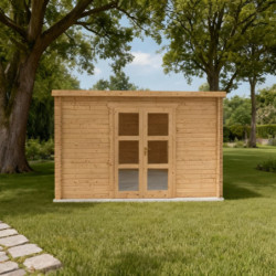 Abri de jardin Penty - madriers 28mm - traité - 12m² - Gardy Shelter