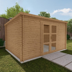 Abri de jardin Penty - madriers 28mm - traité - 12m² - Gardy Shelter