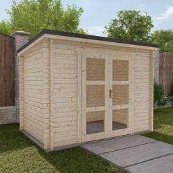 Abri Penty - madriers 28mm - brut - 6m² - tuiles - Gardy Shelter