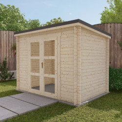 Abri Penty - madriers 28mm - brut - 6m² - tuiles - Gardy Shelter