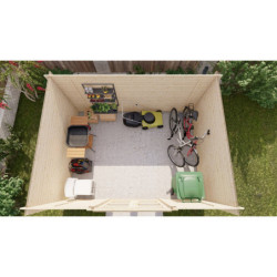 Abri Penty - madriers 28mm - brut - 12m² - tuiles - Gardy Shelter