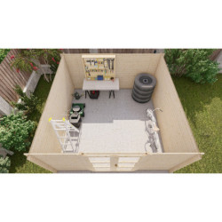 Abri Penty - madriers 28mm - brut - 16m² - tuiles - Gardy Shelter