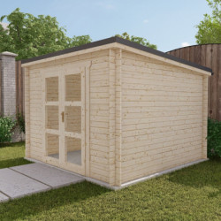 Abri Penty - madriers 40mm - brut - 9m² - tuiles - Gardy Shelter