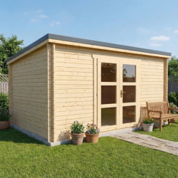 Abri Penty - madriers 40mm - brut - 12m² - tuiles - Gardy Shelter