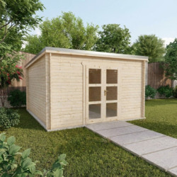 Abri Penty - madriers 40mm - brut - 16m² - tuiles - Gardy Shelter