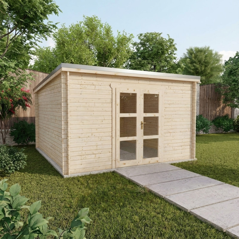 Abri Penty - madriers 40mm - brut - 16m² - tuiles - Gardy Shelter