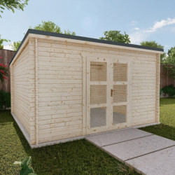 Abri Penty - madriers 40mm - brut - 16m² - tuiles - Gardy Shelter