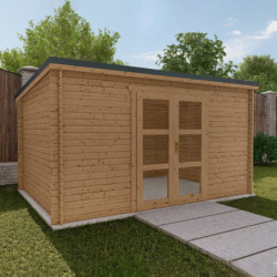 Abri Penty - madriers 40mm - traité - 12m² - tuiles - Gardy Shelter