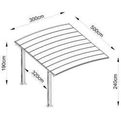 Carport 3x5m 2 poteaux en alu et polycarbonate Falcon X-Metal