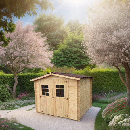 Abri 6,16m² en bois massif avec toit en plaques ondulées HABRITA