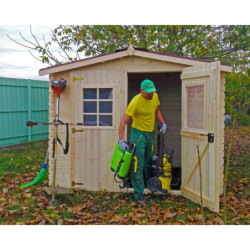 Abri 6,16m² en bois massif avec toit en plaques ondulées HABRITA