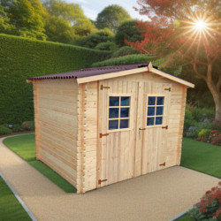 Abri 6,16m² en bois massif avec toit en plaques ondulées HABRITA