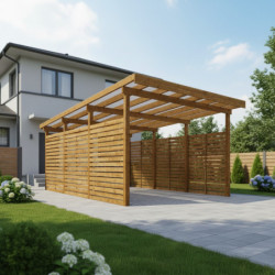 Carport en bois traité marron 17m² monopente - Gardy Shelter